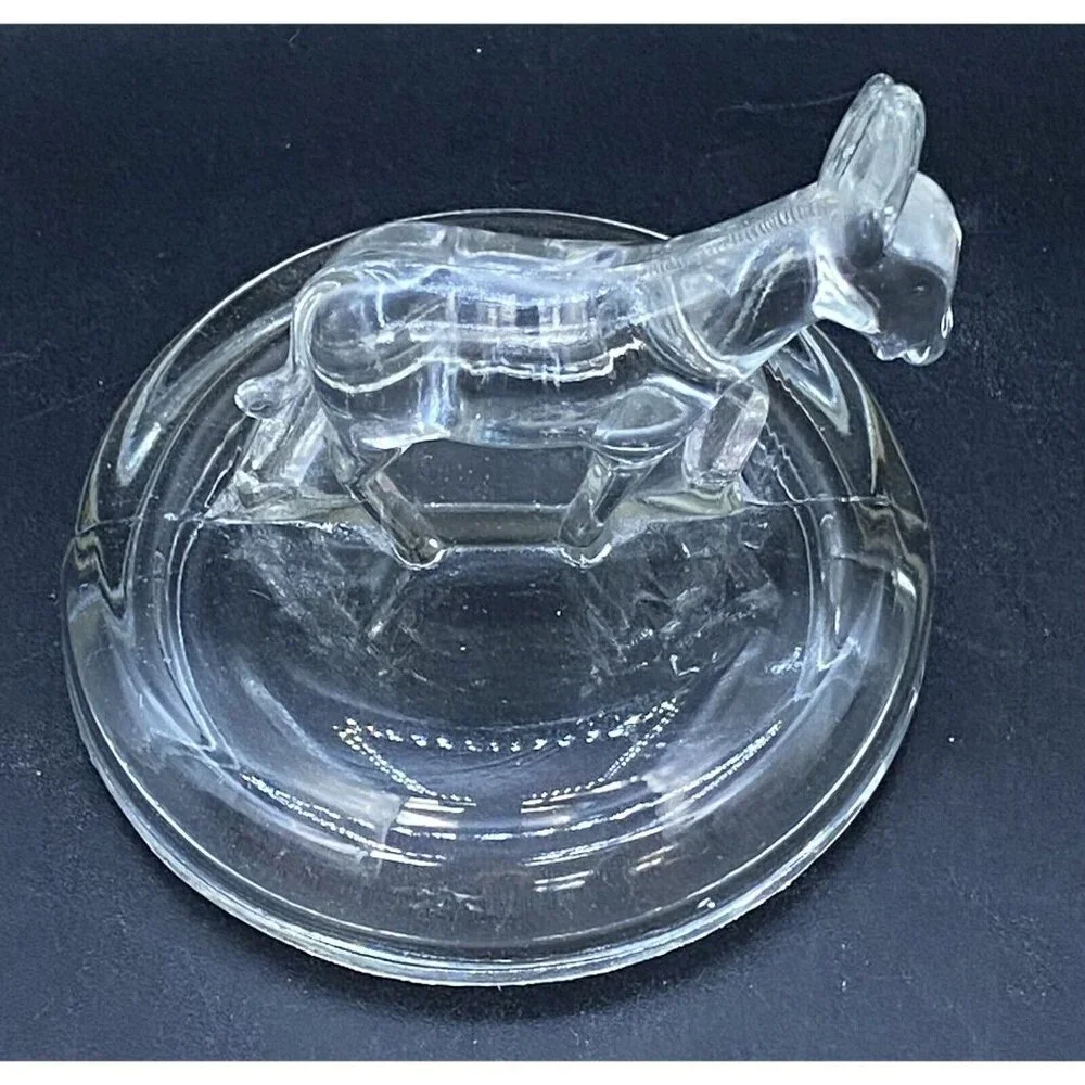 Jeanette Clear Glass Donkey Trinket Dish Lid only Vintage - Picture 3 of 7